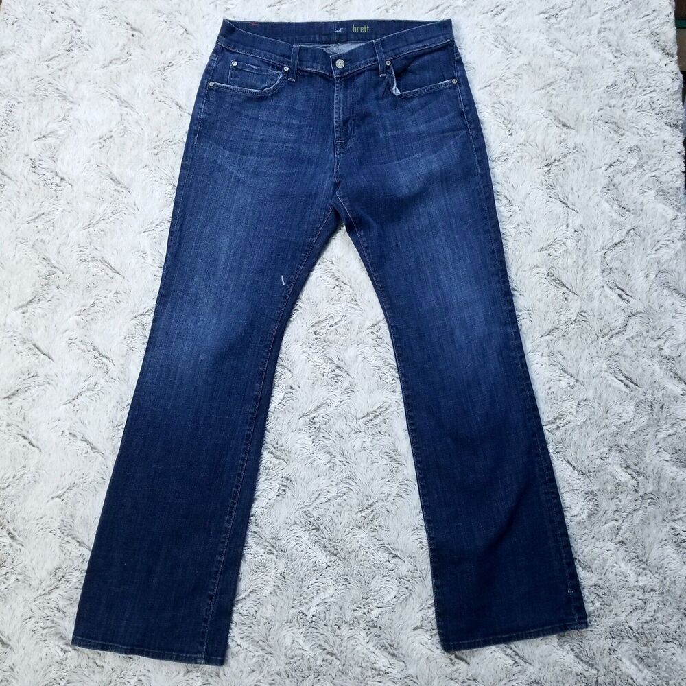 7 For All Mankind Jeans Mens 36x32 Blue Brett Dark Wash Denim Made In Usa